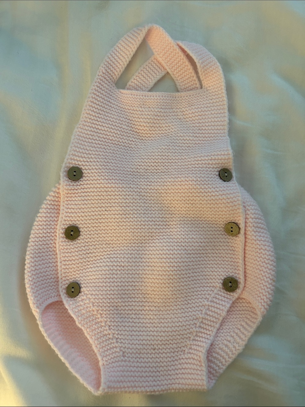 Knit Baby One-Piece in Pale Pink with Button Details